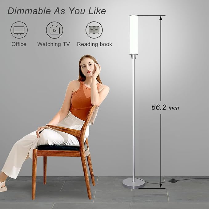 Floor Lamp with Remote Control,Bright Floor Lamps for Living Room/Bedroom/Office, Stepless Adjustable 3000K-6000K Colors and 10-100% Brightness,Standing Light with Foot Switch (Nickel) - Bloomnest