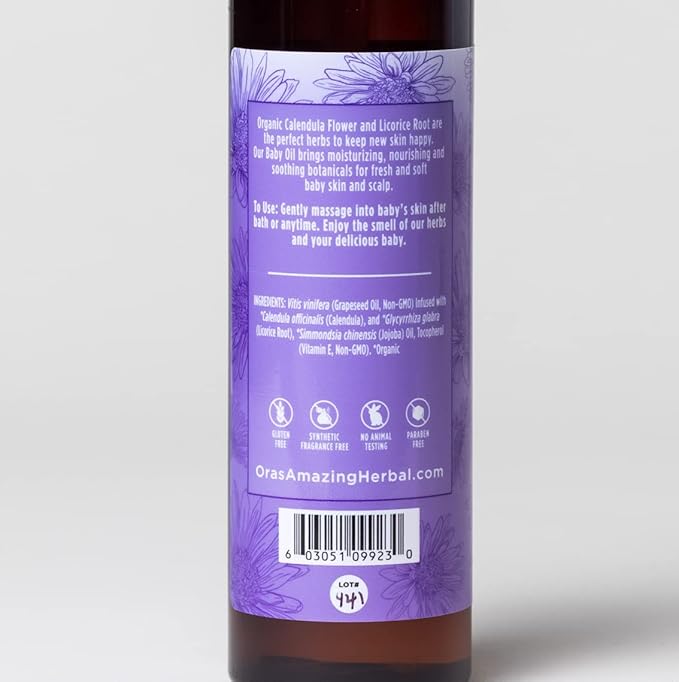 Ora's Amazing Herbal Travel Size Natural Baby Oil, Calendula Oil for Baby, Infant Massage, Cradle Cap, Hair Oil, Multipurpose Baby Oil, OAHerbal - Bloomnest