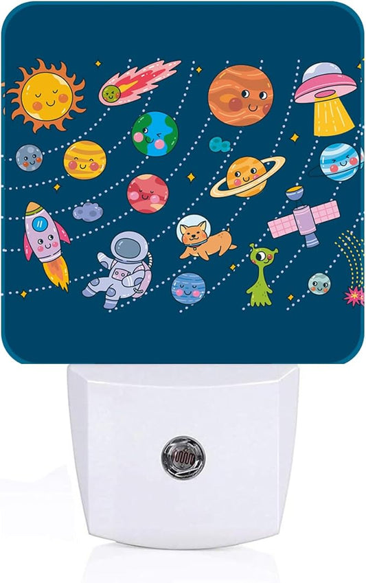 Cute Space Doodle Night Light,Plug-in Nightlights Auto Sensor Night Lamp Dusk to Dawn Lamp Home Decor for Nursery Children Girls Boys