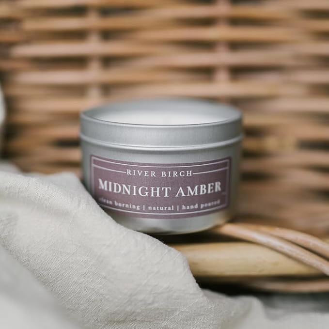 River Birch Candles Midnight Amber Scented Candle | Premium, All-Natural, Non-Toxic, Soy Wax | 8 oz. Silver Travel Tin | Cozy Relaxing Gifts for Home - Bloomnest