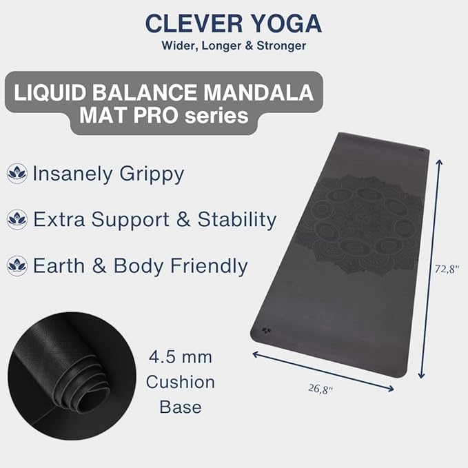 Clever Yoga Liquid Balance Thick Yoga Mat - Pro Exercise Yoga Mat with Non-Slip Surface for Home Gym, Earth-Friendly & Recyclable Pilates and Workout Pad Women & Men, 4.5 mm - Bloomnest