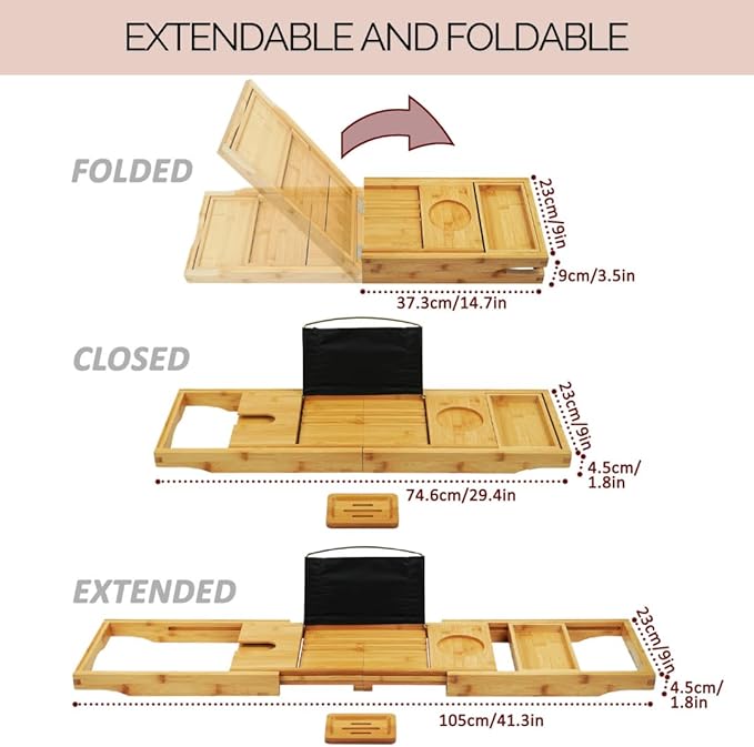 Foldable Bathtub Tray Caddy - Expandable Bath Tray for Tub | Secure, Non-Slip Bathtub Caddy for Tub for Bath Accessories, Self Care Home Spa Gift Set, Relaxing Gifts for Women, New Moms, House Warming - Bloomnest