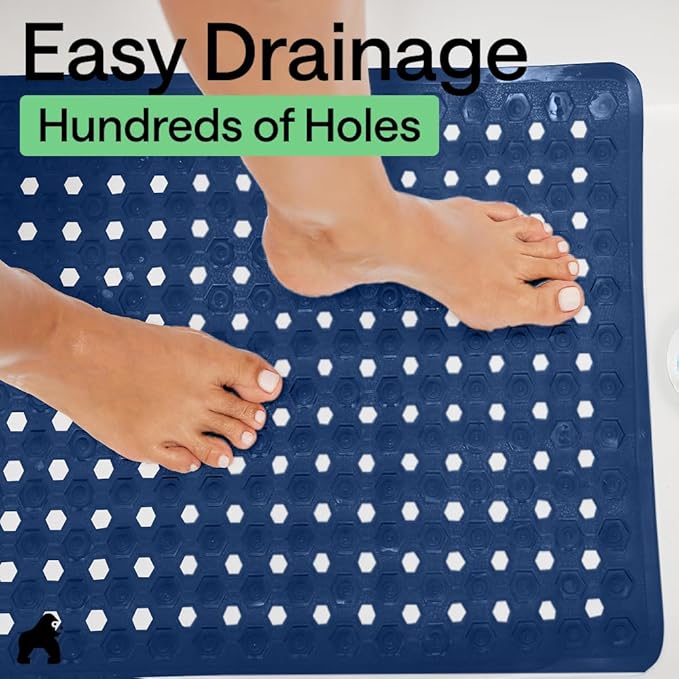 GORILLA GRIP Patented Square Shower Stall Mat, Small Bathtub Floor Mats for Stand Up Showers, Suction Cups and Drainage Holes, Machine Wash, Soft on Feet, Bathroom Accessories 21x21 Inch, Navy Blue - Bloomnest