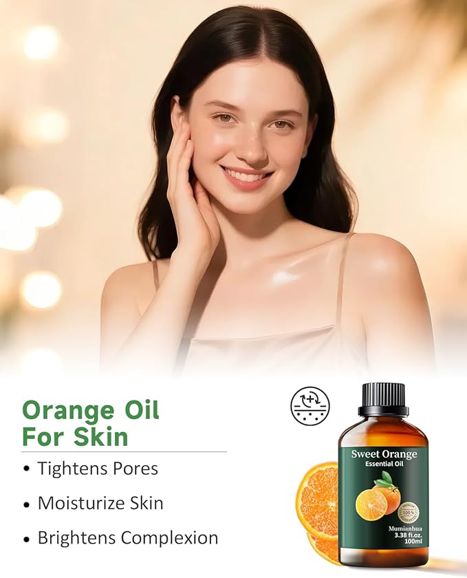 Orange Essential Oil Pure,Mumianhua Natural Sweet Orange Oil for Diffuser, Humidifier, Air Purifier, Skin,Home, Soap, Candle Making, Room Spray, Cleaning 3.38Fl Oz - Bloomnest