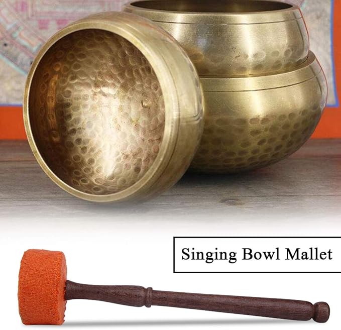Hard Wood Felted Striker, Handmade Hard Wood Multi-Purpose Tibetan Buddhism Singing Bowl Mallet Striker Stick for Meditation Chakra Healing Prayer and Yoga (Orange) - Bloomnest