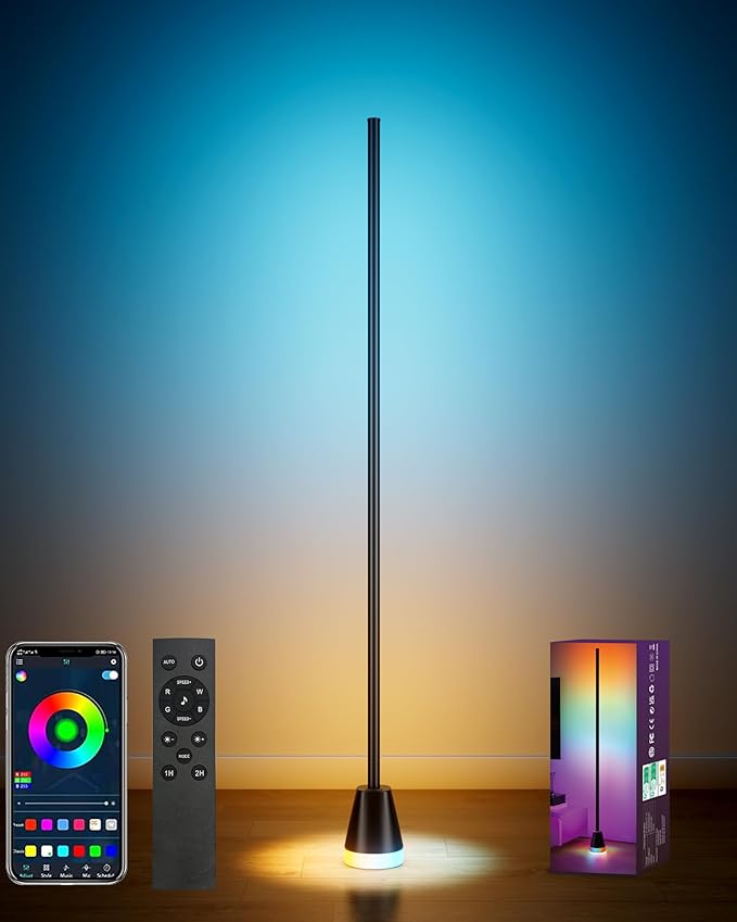 Smart RGB Corner Floor Lamp, 60 Inch 172 LEDs Bright Standing Lamps for Bedroom with APP and Remote, Modern Floor Lamp with Music Sync and 16 Million Colors Changing Ambient Lighting for Living Room - Bloomnest
