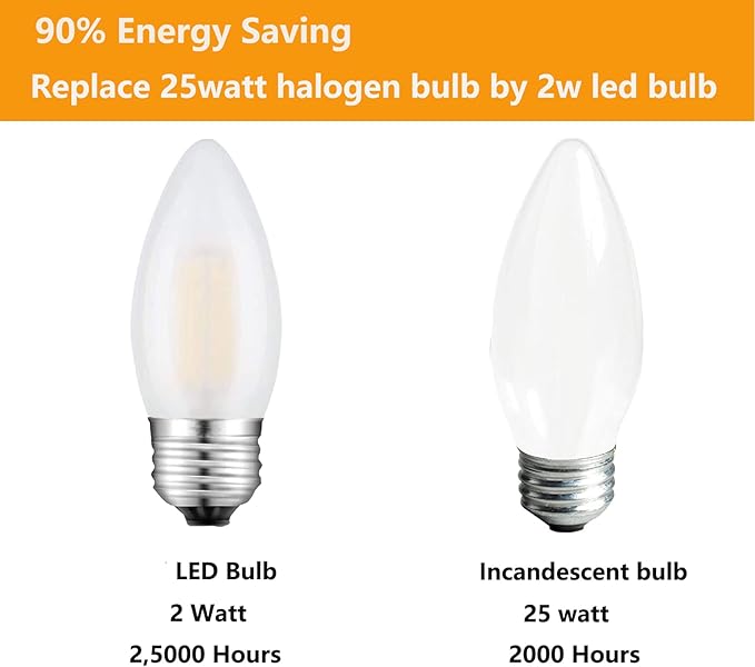 E26 Candelabra Bulb Frosted Medium Base 2700K Warm White Equivalent 25 Watt Light Bulbs, B11 Dimmable LED 2W Chandelier Candle Light for Decorative, 6 Pack - Bloomnest