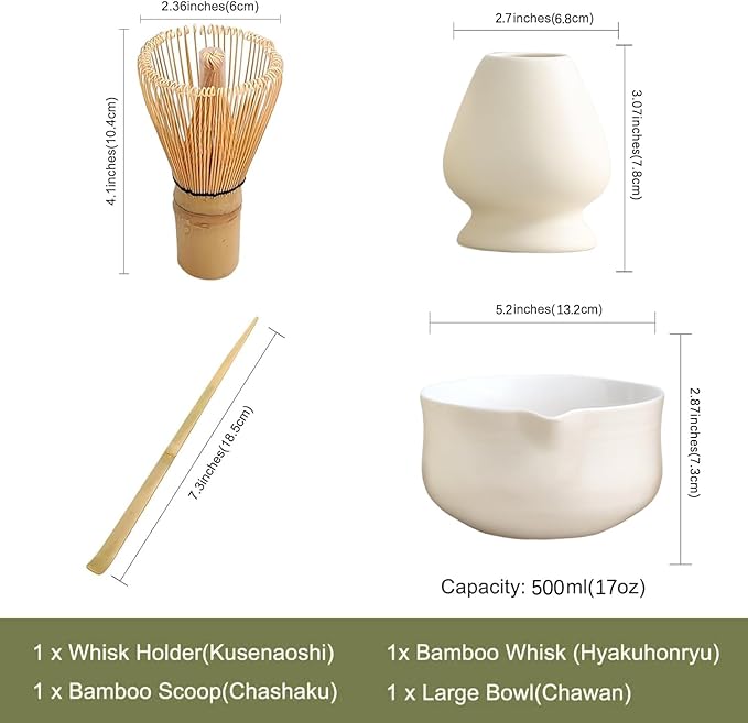 Matcha Set, Japanese Tea Set Includes Matcha Bowl with Spout, Matcha Whisk Holder (chasen), Bamboo Matcha Whisk and Bamboo Scoop, Ceramic Matcha Kit for Tea Lovers - Bloomnest