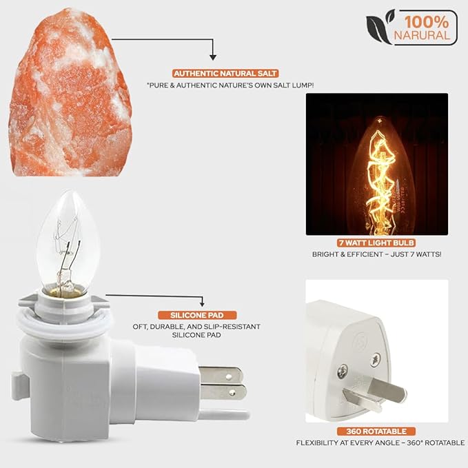 Himalayan Natural Salt Night Lamps, Night Lamp with 360 Degree Rotatable Wall Plug with Extra Replacement Bulb, Hand Carved Natural Lamp for Bedroom & Home Decors - Bloomnest