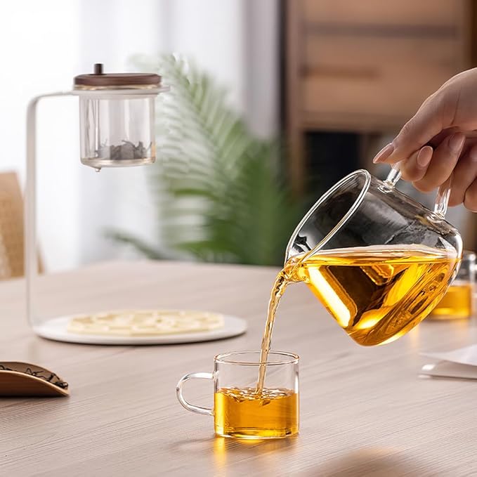 Lazy Kungfu Drip TeaPot, Heat Resistant Tea Set, Semi-Automatic Glass Teapot Suit for Magnetic Water Flow Wooden Glass Teapot Set