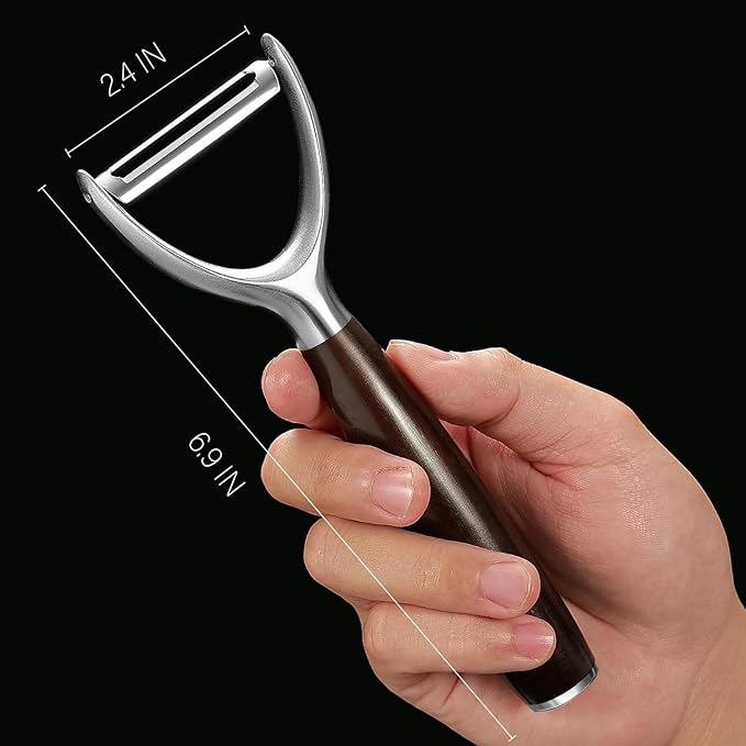 Premium Y Type 304 Stainless Steel Multifunctional Kitchen Peeler Real Wood Handle Ultra Sharp Blade Vegetable Potato Apple(Carbonized Wood) - Bloomnest