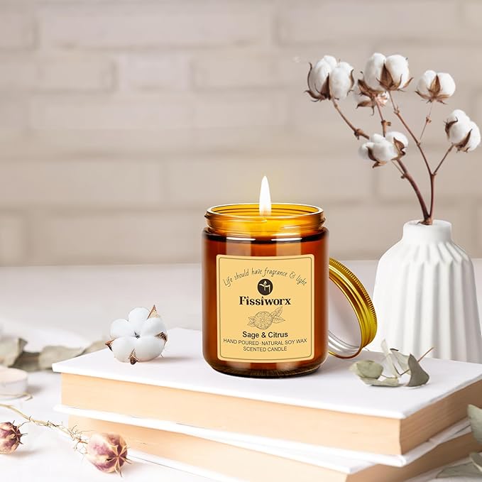 Sage & Citrus Scented Candle Set 2 Pack – Natural Soy Wax Hand-Poured – 60 Hour Long Lasting Burn – Relax and Relieve Stress – Premium Aromatherapy Candle for Home Decor, Gifts - Bloomnest