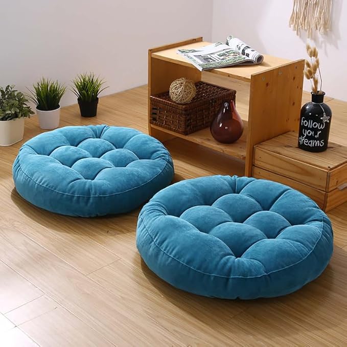 Meditation Floor Pillow Set of 2 Large Round Floor Cushions for Adults Tufted Corduroy Floor Seat Pillows Cushion for Living Room Tatami Yoga,Sky Blue 22" L x 22" W x 5" H - Bloomnest