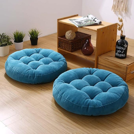 Meditation Floor Pillow Set of 2 Large Round Floor Cushions for Adults Tufted Corduroy Floor Seat Pillows Cushion for Living Room Tatami Yoga,Sky Blue 22" L x 22" W x 5" H - Bloomnest