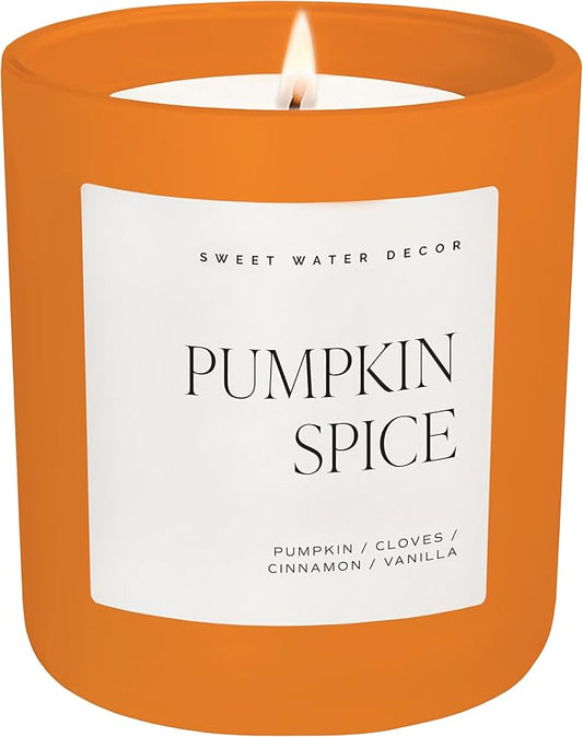 Sweet Water Decor Pumpkin Spice Candle - Fall Candles with Pumpkin, Clover, Cinnamon & Vanilla Scent for Home - Pumpkin Candle with 70 Hours Burn Time - 15Oz Orange Jar Pumpkin Spice Soy Candles - Bloomnest