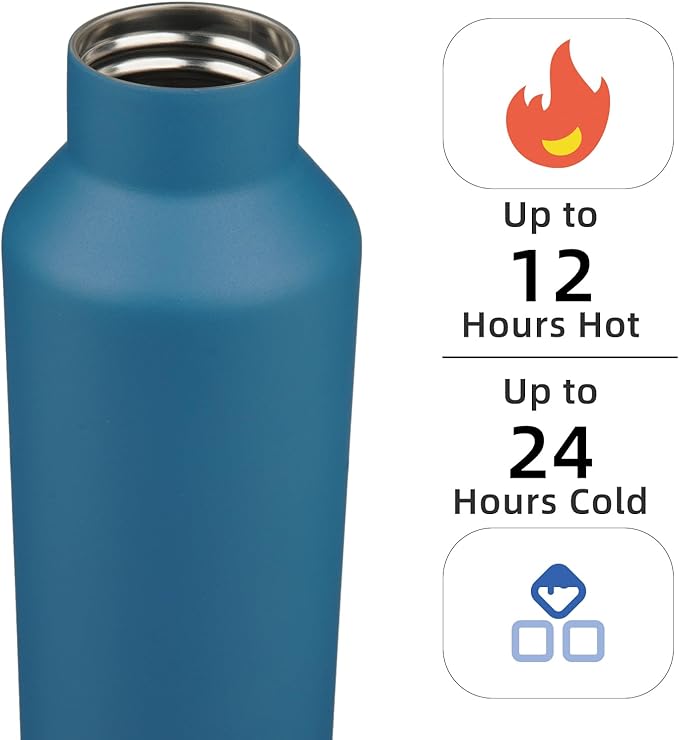 Insulated Water Bottle with Straw,25 OZ Double Wall Vacuum Stainless Steel Water Flask with 2 Lids,Ocean Blue - Bloomnest
