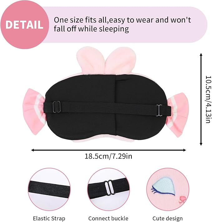 Cute Sleep Eye Masks for Kids, Kawaii Cartoon Kids Sleeping Mask for Women Boys Girls Teens, Soft Plush Adjustable Eyeshade Silk Travel Nap Eye Cover,Pink Candy Bunny - Bloomnest