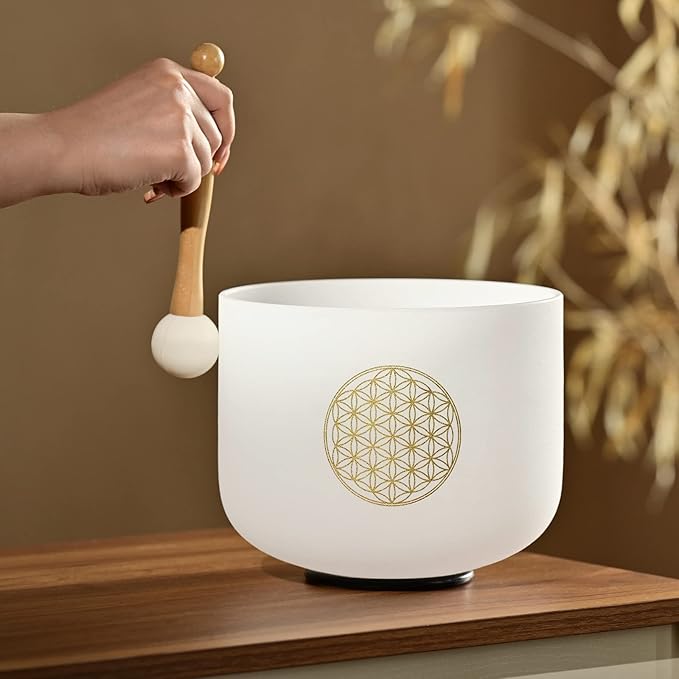 CVNC 528HZ C Note 8 Inch Flower Of Life Crystal Singing Bowl Meditation Sound Bath Sound Healing Chakra Singing Bowl - Bloomnest