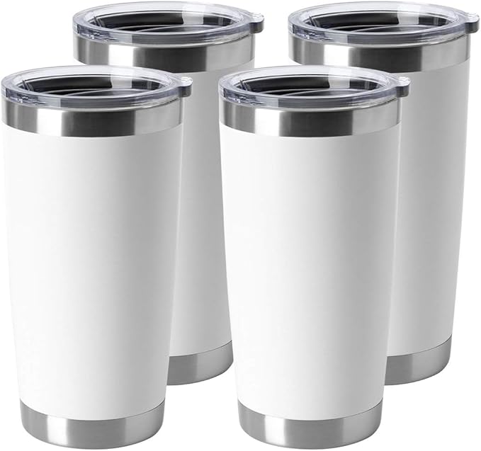 HASLE OUTFITTERS 20oz Stainless Steel Tumblers Bulk, Insulated Travel Cup with Lid, Double Wall Vacuum Coffee Mug for Cold & Hot Drinks 4 Pack, White