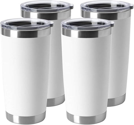 HASLE OUTFITTERS 20oz Stainless Steel Tumblers Bulk, Insulated Travel Cup with Lid, Double Wall Vacuum Coffee Mug for Cold & Hot Drinks 4 Pack, White