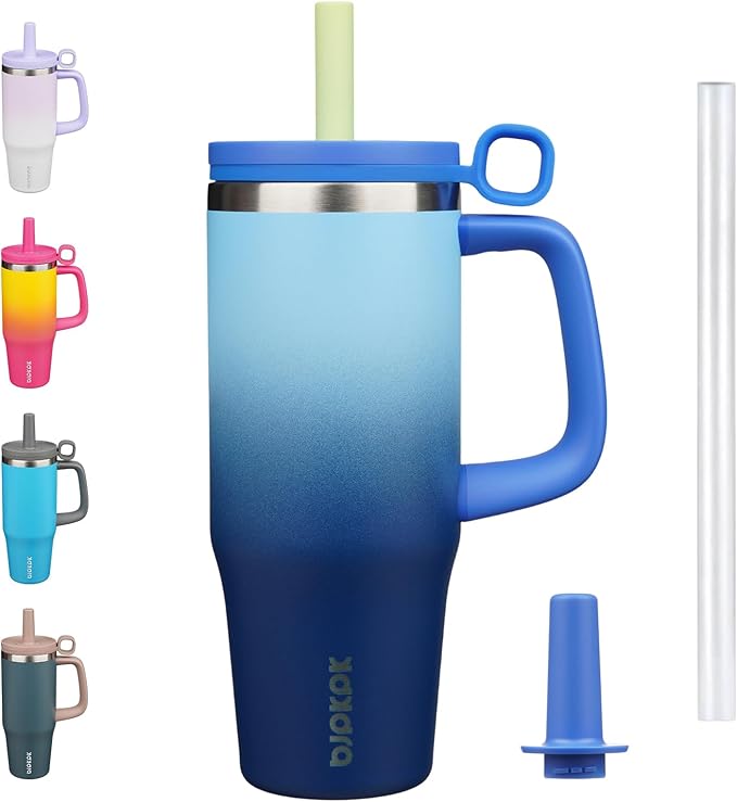 BJPKPK 32oz Stainless Steel Insulated Tumbler with Handle and Straw Travel Coffee Mug Thermal Cups with Lid,Sky - Bloomnest