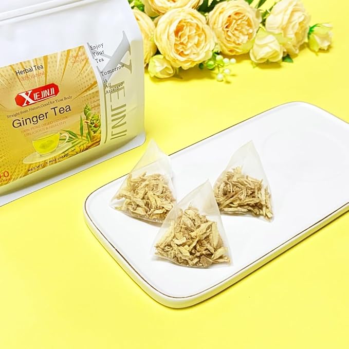 Ginger Tea Bags, 100% Pure Dry Ginger Root, 4.2gx40Count, Re-usable for Brew, Spicy Digestive Ease, Immune System Support Anytime, Eco-Conscious Tea Bags, Resealable Bag - Bloomnest