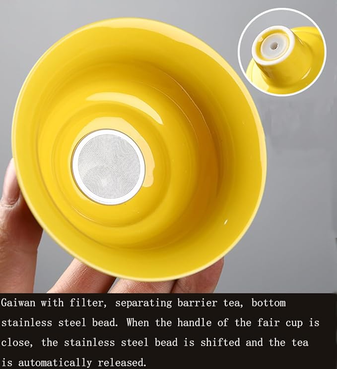 Chinese Gongfu Tea Gift Set, Semi Automatic Drip Rotating with Infuser Handmade Ceramics Tea Pot 6 Cups Yellow Dragon - Bloomnest