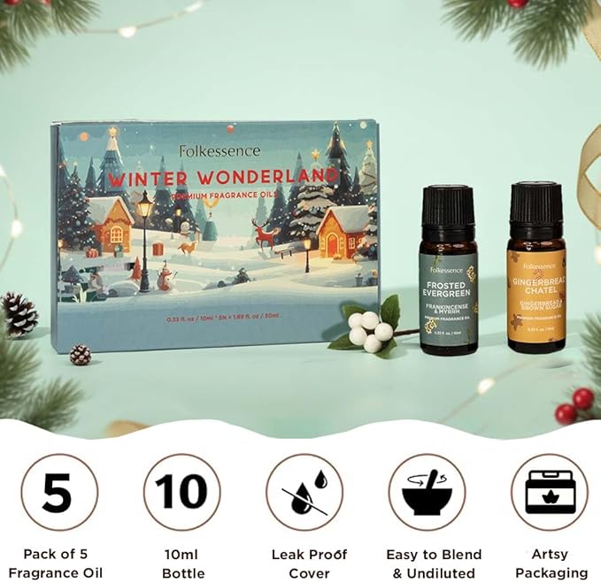 Folkulture Christmas Fragrance Oil | Pack of 3 Christmas Essential Oils Set | Scented for Diffusers | Christmas Gifts | Frankincense Cinnamon, Lavender – Winter Wonderland Themed - Bloomnest