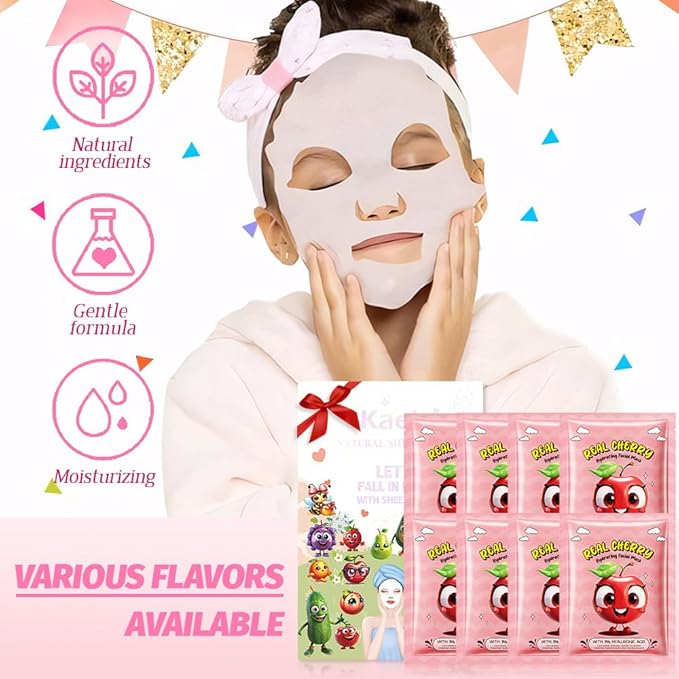8 Pack Cherry Face Mask,Pink Face Masks Skincare Spa Day Kit Supplies,Spa Party Favors for Women,Sheet Facial Mask Skincare Gifts Set,Moisturize Soothe for All Skin Types - Bloomnest