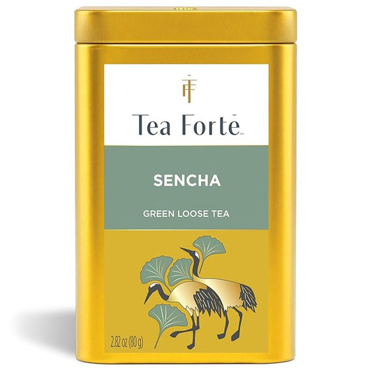 Tea Forte Sencha Premium Loose Leaf Caffeinated Green Tea Blend Canister, Makes 35-50 Cups