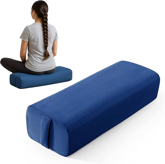 Rectangular Yoga Bolster Pillow for Meditation, Yoga & Back Support – Soft Meditation Cushion with Removable Hand Wash Cotton Cover & Carry Handle (Blue) - Bloomnest