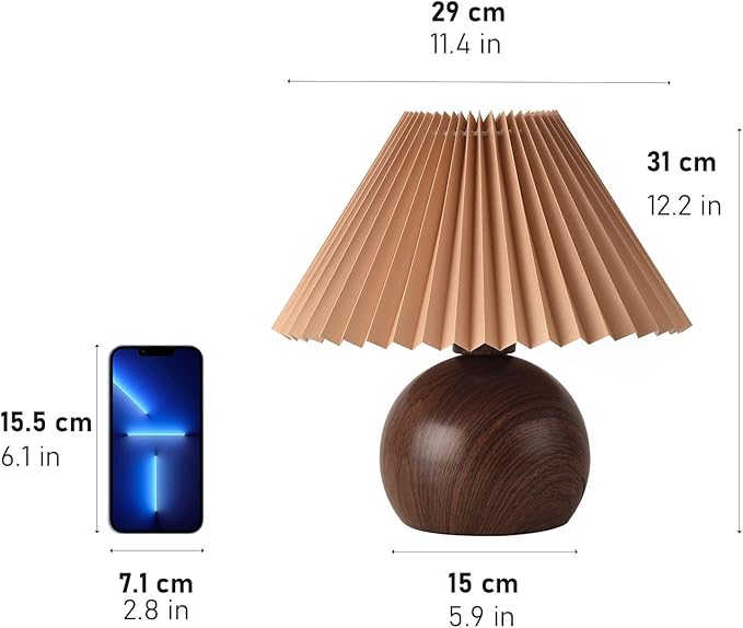 KUNJOULAM Retro Pleated Table Lamp, Modern Bedside Nightstand Lamp with Brown Shade, 5.9” Metal Base for Bedroom, Home Office, Living Room, Kids Dorm Without Bulb - Bloomnest