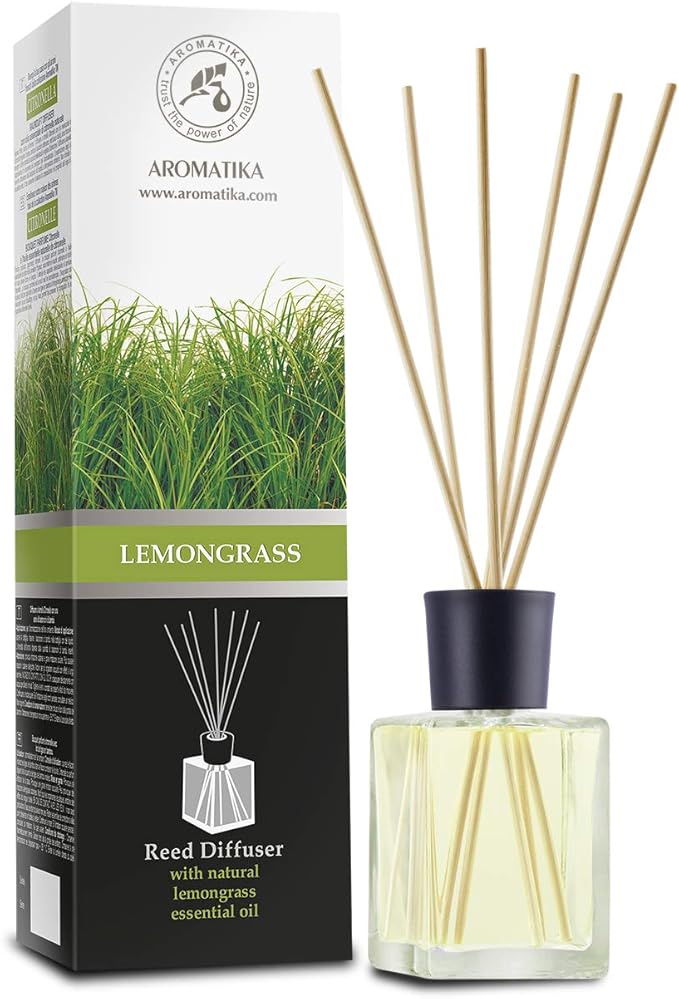 Lemongrass Reed Diffuser w/Natural Essential Lemongrass Oil 17 Fl Oz (500ml) - Intensive - Fresh and Long Lasting Fragrance - Scented Reed Diffuser - Diffuser Gift Set w/Bamboo Sticks - Bloomnest