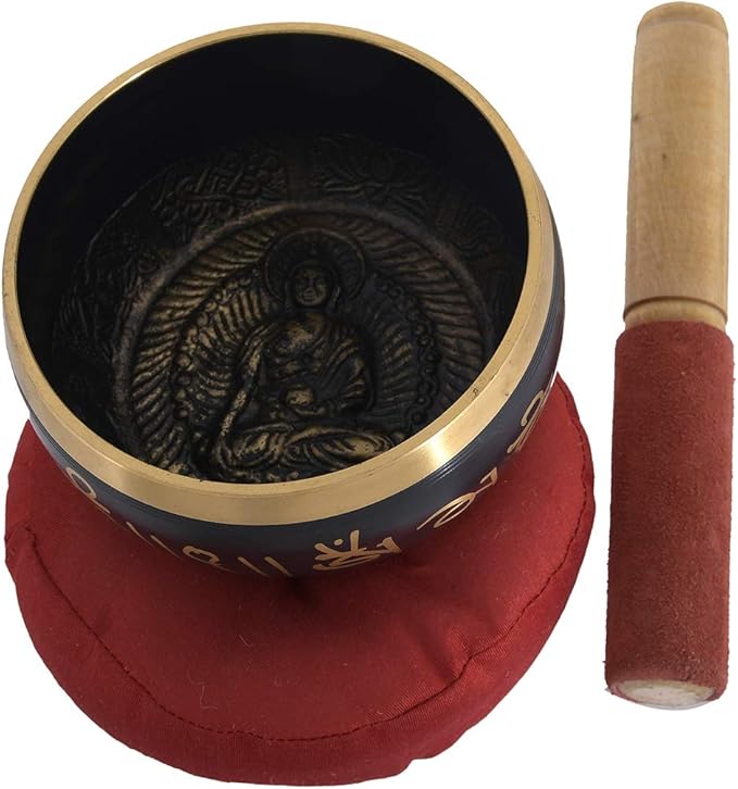 RAJRANG Tibetan Singing Bowl Set - Meditation Crystal Sound Bowl Hand Percussion Sound Effects Handcrafted for Healing and Mindfulness D-4" x H-7" RAJRANG