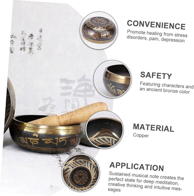Beaupretty 1Set Tibetan Singing Bowl with Mallet Meditation Sound Bowl for Relaxation Yoga Mindfulness Durable Design for Home Travel - Bloomnest