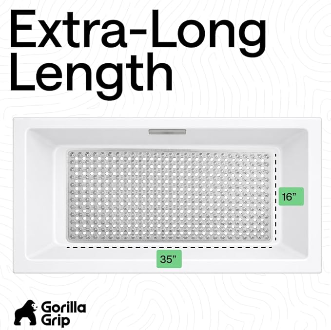 GORILLA GRIP Patented Bath Tub Shower Mat, Machine Washable Bathtub Floor Liner Mats, Suction Cups and Drain Holes to Keep Tubs Clean, Soft on Feet, Bathroom Essentials, 35x16 Inch, Clear Gray - Bloomnest