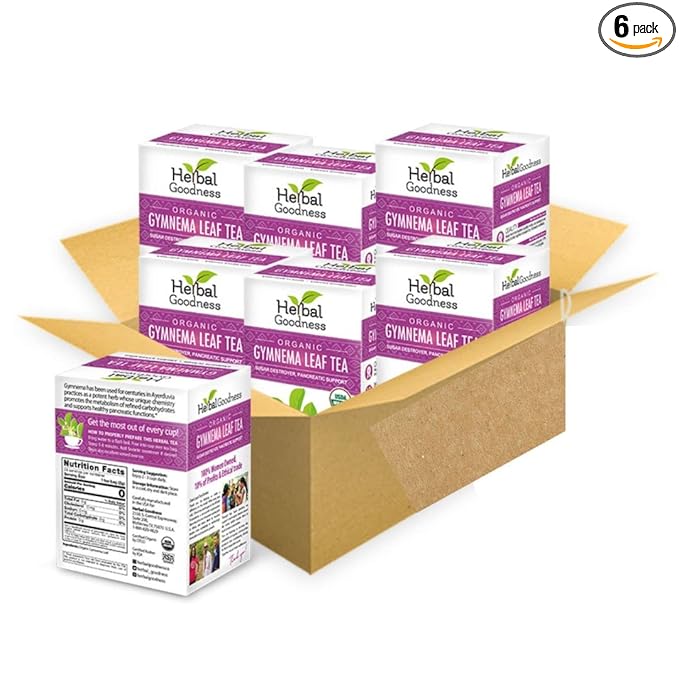 Gymnema Sylvestre Leaf Tea -20x- 6 BOXES - 24 teabags/box -No Caffeine, Kosher, Organic, GMO-Free, Gluten-Free-18 Bleach Free Tea Bags (0.83 oz/24g) - Bloomnest