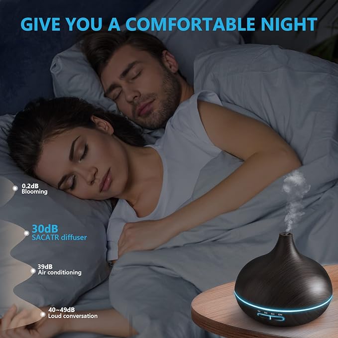 SACATR 550ml Oil Diffuser with 15x10mL Essential Oils, Ultrasonic Technology, Remote Control for Home Office - Bloomnest