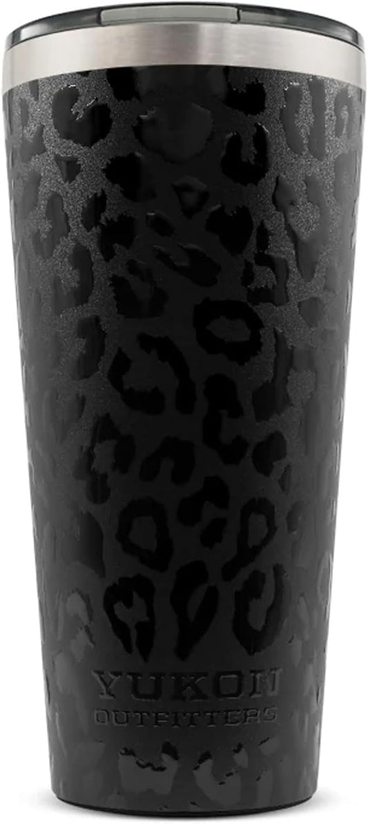 Yukon Outfitters 32oz Double Pint Double Wall Vacuum Insulated Stainless Steel Tumbler with Three Flow Lid | For Hot or Cold Beverage | Fits Most Cup Holders, UV Black Leopard - Bloomnest