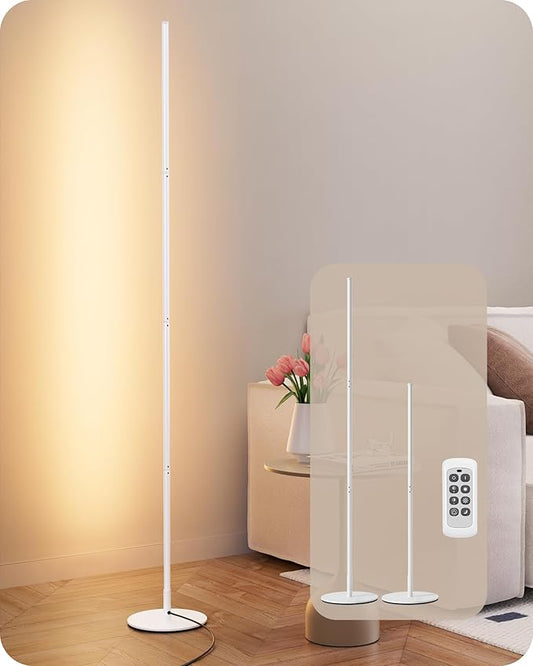 EDISHINE Corner LED Floor Lamp, 57.5" Dimmable Corner Light with Remote, 3 Color Temperature 3000K-4500K-6000K, Minimalist Floor Lamp for Bedroom, Living Room, Office, White - Bloomnest