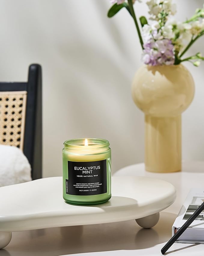M&SENSE Eucalyptus & Mint Candles for Home Scented, Clean Non Toxic Aromatherapy Candle Gift 7.05oz 50 Hours Burn for Stress Relief Meditation Yoga Relaxing SPA - Bloomnest