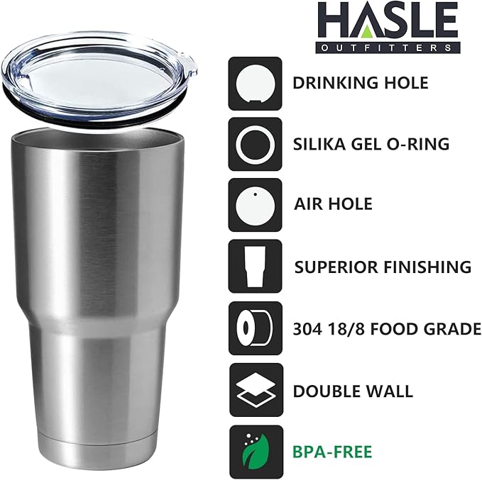 HASLE OUTFITTERS 30oz Stainless Steel Tumbler, Double Wall Vacuum Insulated Travel Mug Tumbler, Durable Insulated Coffee Mug, Gift Box Set (Silver, 8) - Bloomnest
