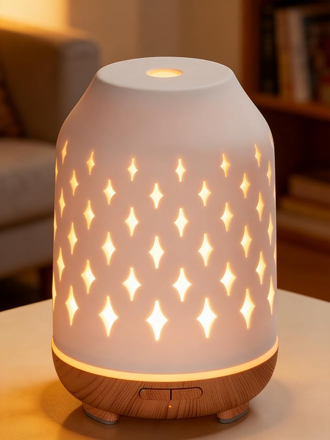 InnoGear Aromatherapy Diffuser, 150ml Ceramic Diffuser Ultrasonic Humidifier Cool Mist Essential Oil Diffusers for Home Air Diffuser with 2 Mist Modes Waterless Auto Off, White - Bloomnest