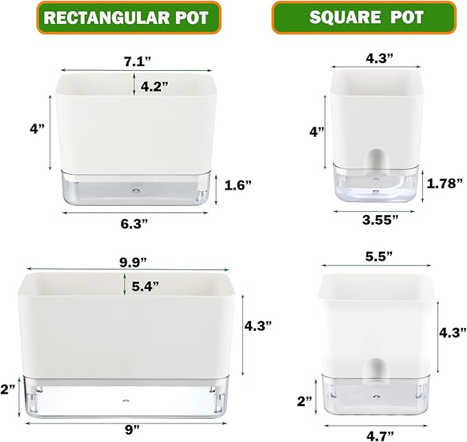 Planterhoma Self Watering Plant Pots for Indoor Plants 7/10 inch, 4 Packs Square Self-Watering Planters with Drainage Hole, White African Violet Pots for Devil's Ivy, Spider Plant, Orchid - Bloomnest