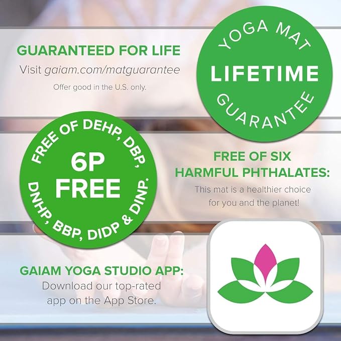 Gaiam Yoga Mat - Premium 5mm Solid Thick Non Slip Exercise & Fitness Mat for All Types of Yoga, Pilates & Floor Workouts (68" x 24" x 5mm) - Bloomnest