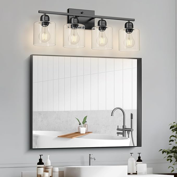 Modern 4 Light Bathroom Light Fixtures, 24 inch Bathroom Vanity Light with Clear Glass for Mirror Kitchen Living Room Hallway Cabinet Porch - Bloomnest