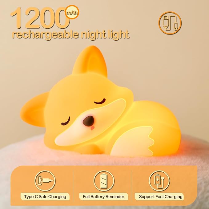 ATSUI Fox Night Light, LED Squishy Novelty Animal Lamp, Food Grade Silicone, 2 Level Dimmable, Nursery Nightlight for Desk Decor, Funny Gifts Stuff for Boys Girls Baby, White Elephant Gifts - Bloomnest