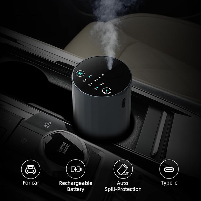 Waterless Essential Oil Diffuser Aromatherapy Scent Diffusers for Home Large Room, Bedroom, Car, Office, Desk, Battery Operated Mini Portable Air Freshener (Grey) - Bloomnest