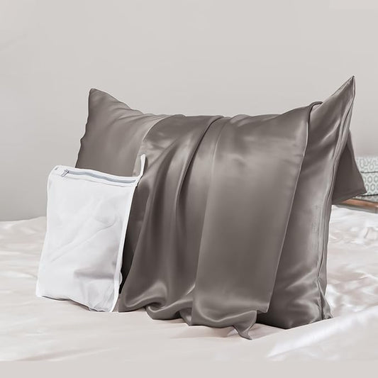 PROMEED Grey Silk Pillowcase Queen Size - Both Sides 23 Momme Grade 6A+Mulberry Silk Pillow Case Covers for Hair and Skin, Soft and Acne Free (Queen 20"x30", Grey) - Bloomnest