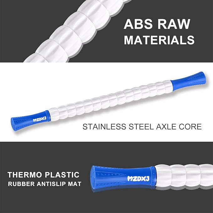 Muscle Roller Massage Roller Stick- Deep Tissue Fascia Blaster for Myofascial Pain Relief, Lymphatic Drainage & Body Sculpting, Handheld Physical Therapy & Recovery Tool (Blue White-24 inch) - Bloomnest